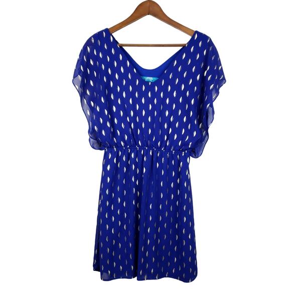 Francesca's Buttons Brand Dress Casual Blue V Neck Flutter Sleeve Party - S - Picture 1 of 5